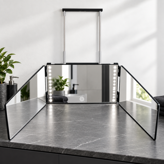 Barber 3-Way Mirror with LED Light styled product photograph.