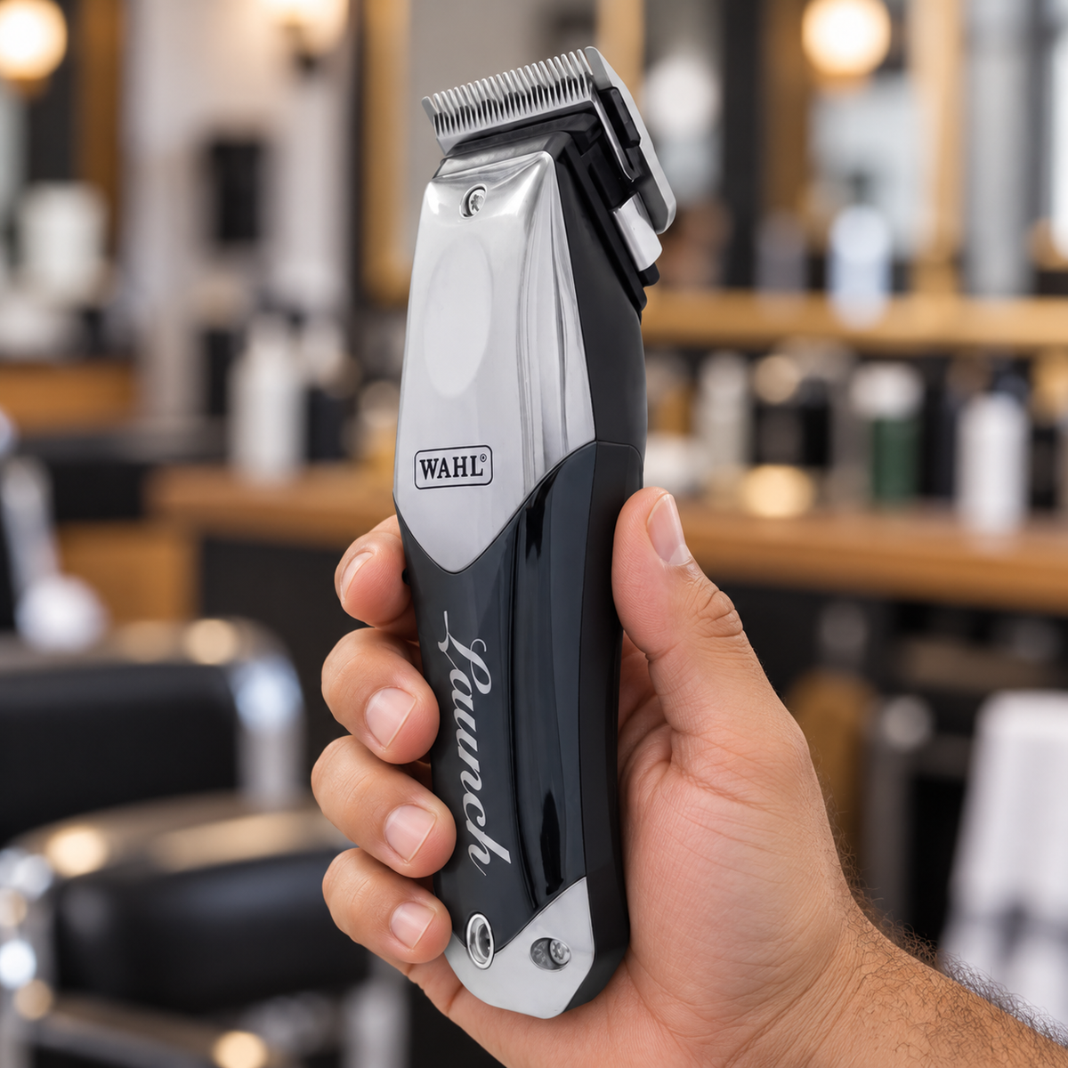 Wahl Launch cordless clipper held to show its grip, blade and controls