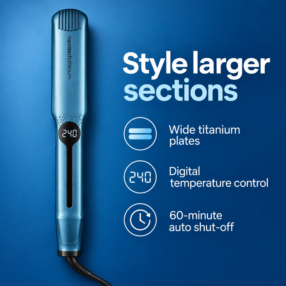 Nanotech Titanium Professional Wide Plate Styler — key product benefits