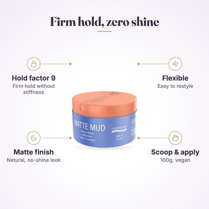 Natural Look StyleArt Matte Mud 100g features infographic