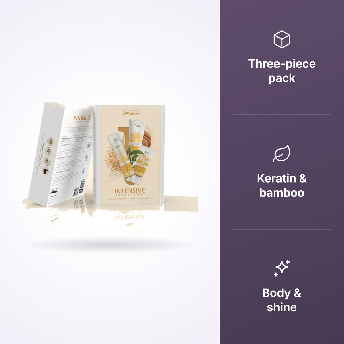 Natural Look Intensive Strengthening Hair Care Pack key benefits infographic