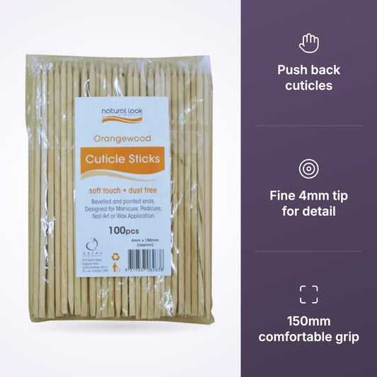Natural Look Orangewood Cuticle Sticks with push-back and 4mm tip icons