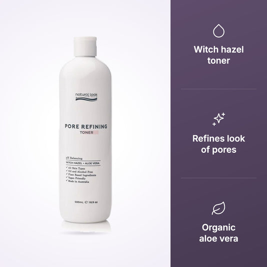 Natural Look Skincare Pore Refining Toner 200ml key benefits infographic