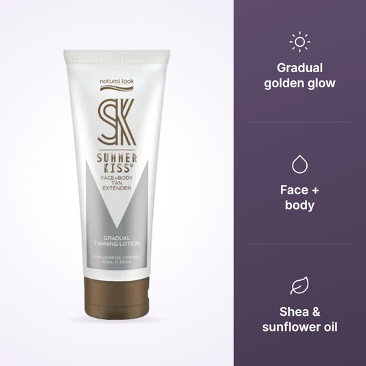 Natural Look Summer Kiss Gradual Tanning Lotion 250ml key benefits infographic