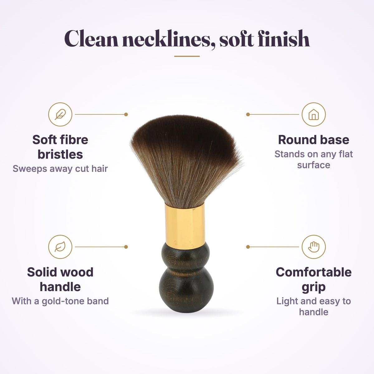 Neck Brush Round Wood Handle With Gold features infographic