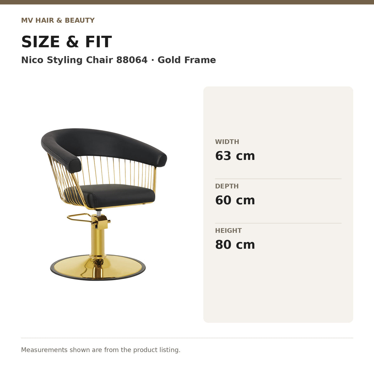 Nico Styling Chair 88064 – Gold Frame dimensions: Width: 63 cm; Depth: 60 cm; Height: 80 cm