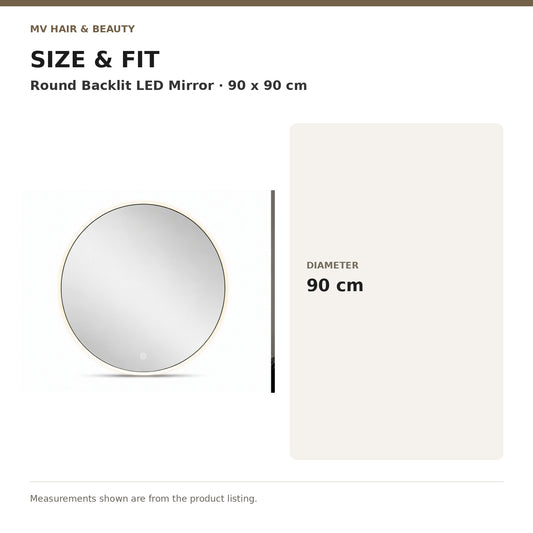Round Backlit LED Mirror – 90 x 90 cm dimensions: Diameter: 90 cm