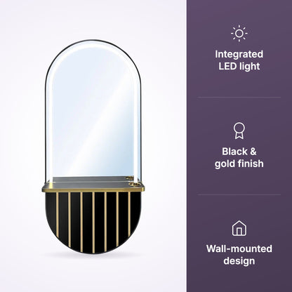 Pill Wall Mirror Station Black Gold with LED Light, view 3