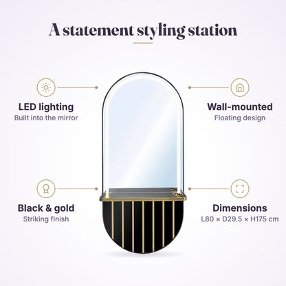 Pill Wall Mirror Station Black Gold with LED Light, view 5