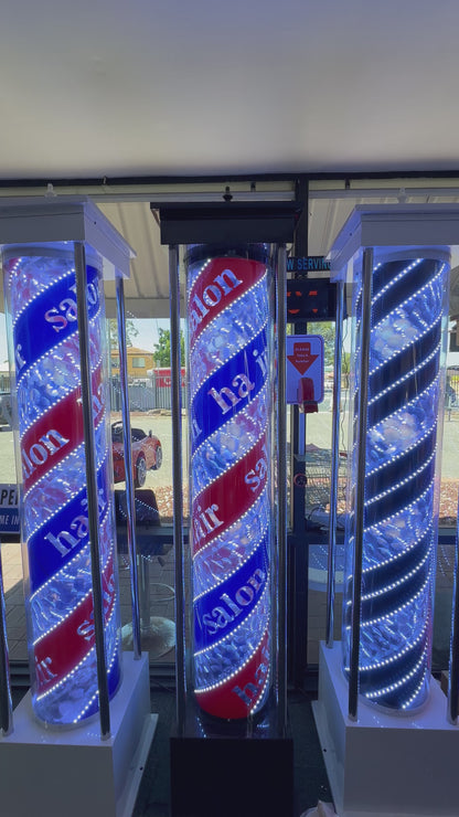 Barber Pole Blue and White Light Inside