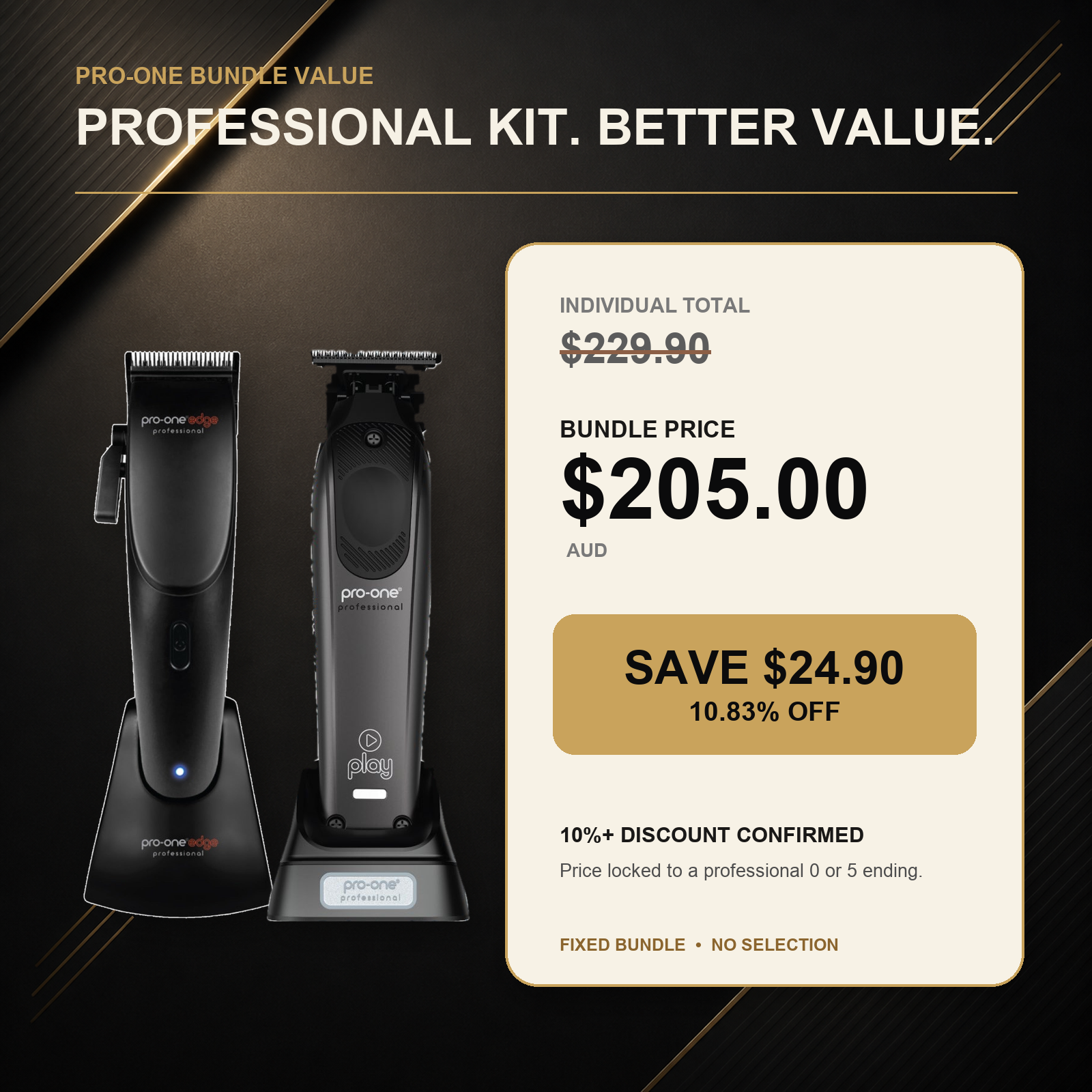 Pro-One Edge & Play Cordless Cut + Detail Duo: regular value $229.90 AUD, bundle price $205.00 AUD, save $24.90 AUD