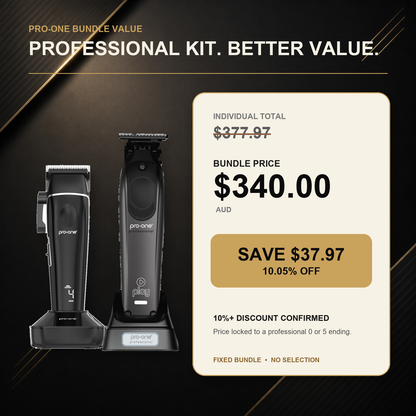 Pro-One Stealth & Play Cordless Barber Duo: regular value $377.97 AUD, bundle price $340.00 AUD, save $37.97 AUD