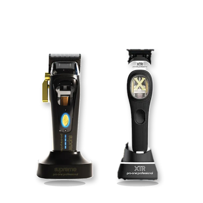 Pro-One Supreme & XTR High-Speed Barber Duo fixed bundle exact products on a clean white background