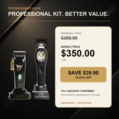 Pro-One Supreme & XTR High-Speed Barber Duo: regular value $389.90 AUD, bundle price $350.00 AUD, save $39.90 AUD