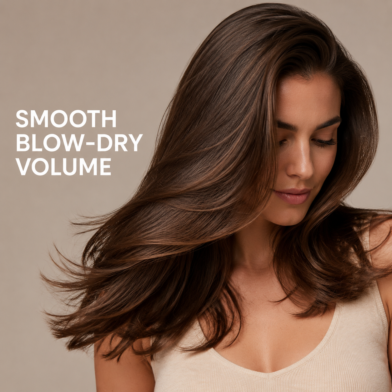 Smooth, voluminous brunette blow-dry result for Professional Round Brush