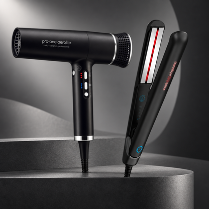 Pro-One Aerolite Hair Dryer & Speedy 230 IR Straightener Bundle — studio product photograph