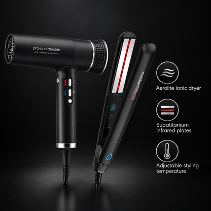 Pro-One Aerolite Hair Dryer & Speedy 230 IR Straightener Bundle — product benefits