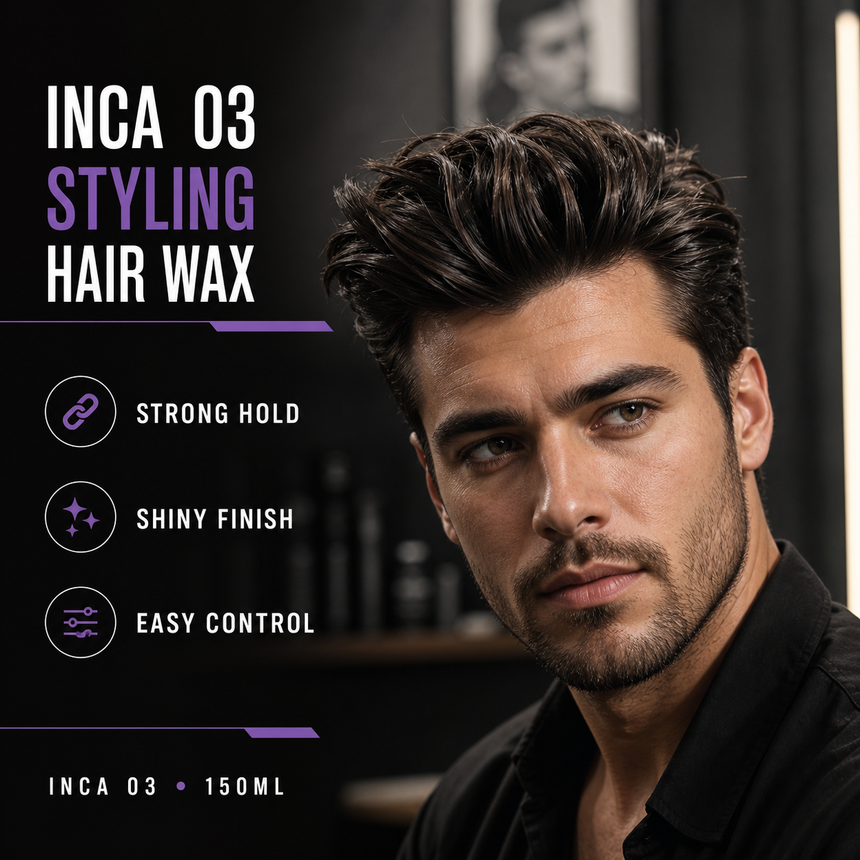ProRapid INCA 03 shine styling wax benefits on styled men's hair