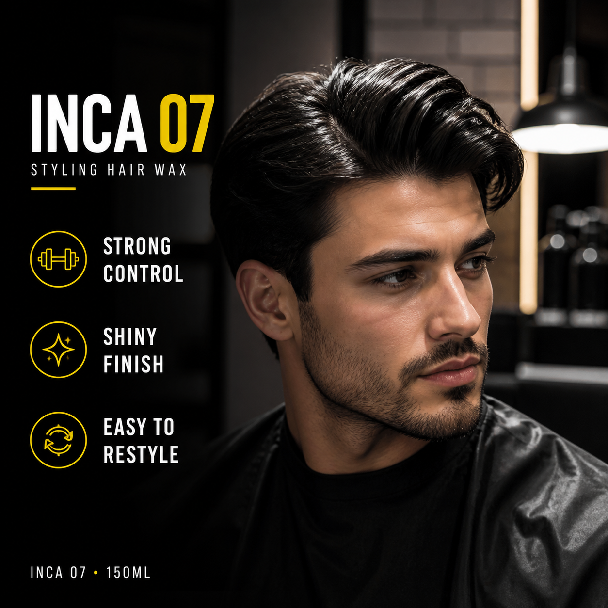 ProRapid INCA 07 shine styling wax benefits on styled men's hair