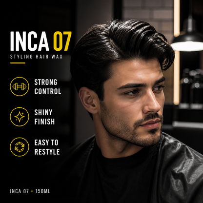 ProRapid INCA 07 shine styling wax benefits on styled men's hair