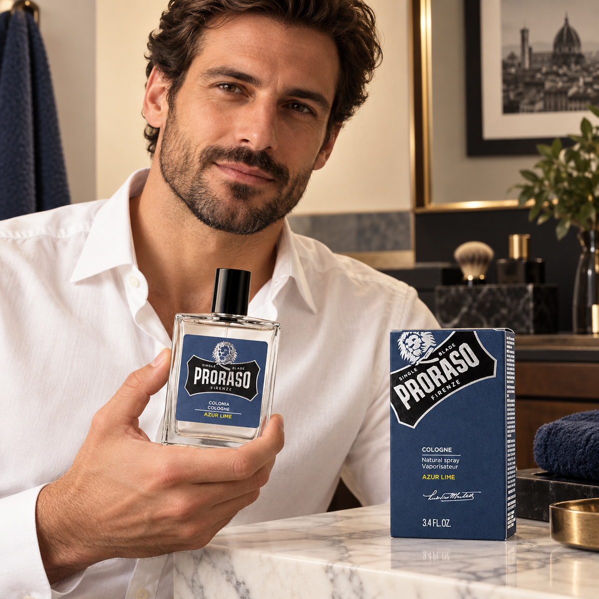 AI-generated salon illustration of Proraso Cologne Azur Lime 100ml