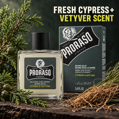 Proraso Beard Balm Cypress & Vetyver 100ml – fresh cypress and vetyver scent with botanical notes