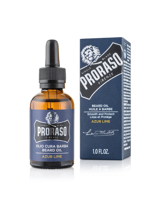 Proraso Beard Oil Azur Lime 30ml bottle and box — official product photo