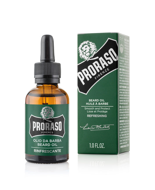 Proraso Beard Oil – Refreshing 30ml bottle and box — official product photo