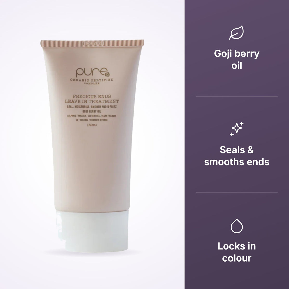 PURE Precious Ends Treatment 150ml key benefits infographic