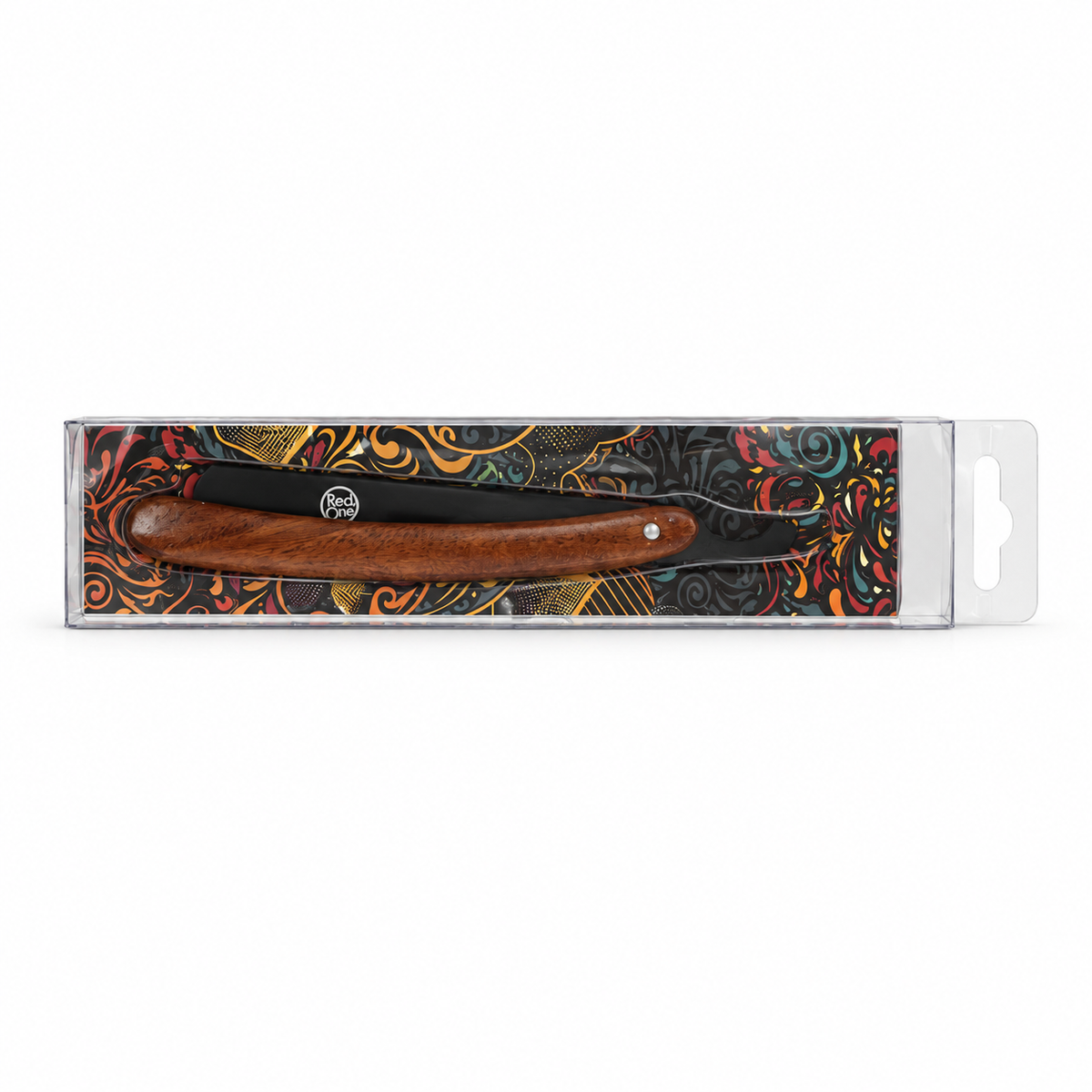 RedOne Black & Wood straight razor in its packaging