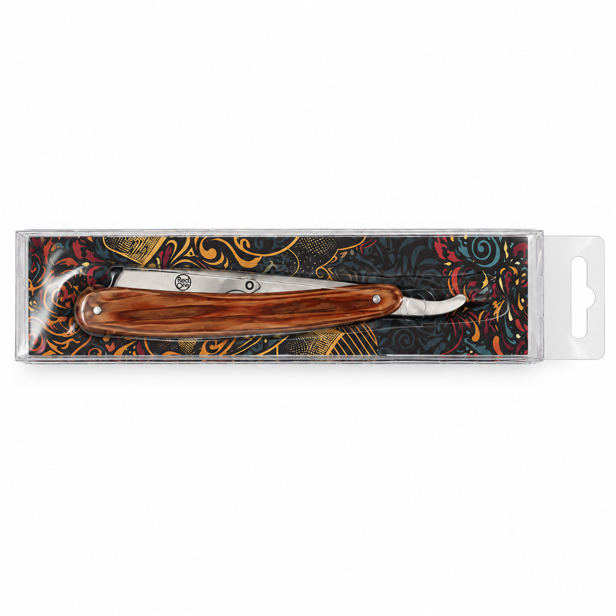 RedOne Steel & Wood straight razor in its packaging