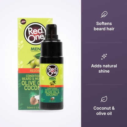 RedOne Beard & Moustache Coconut & Olive Oil 50ml key benefits