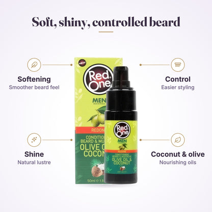 RedOne Beard & Moustache Coconut & Olive Oil 50ml features overview