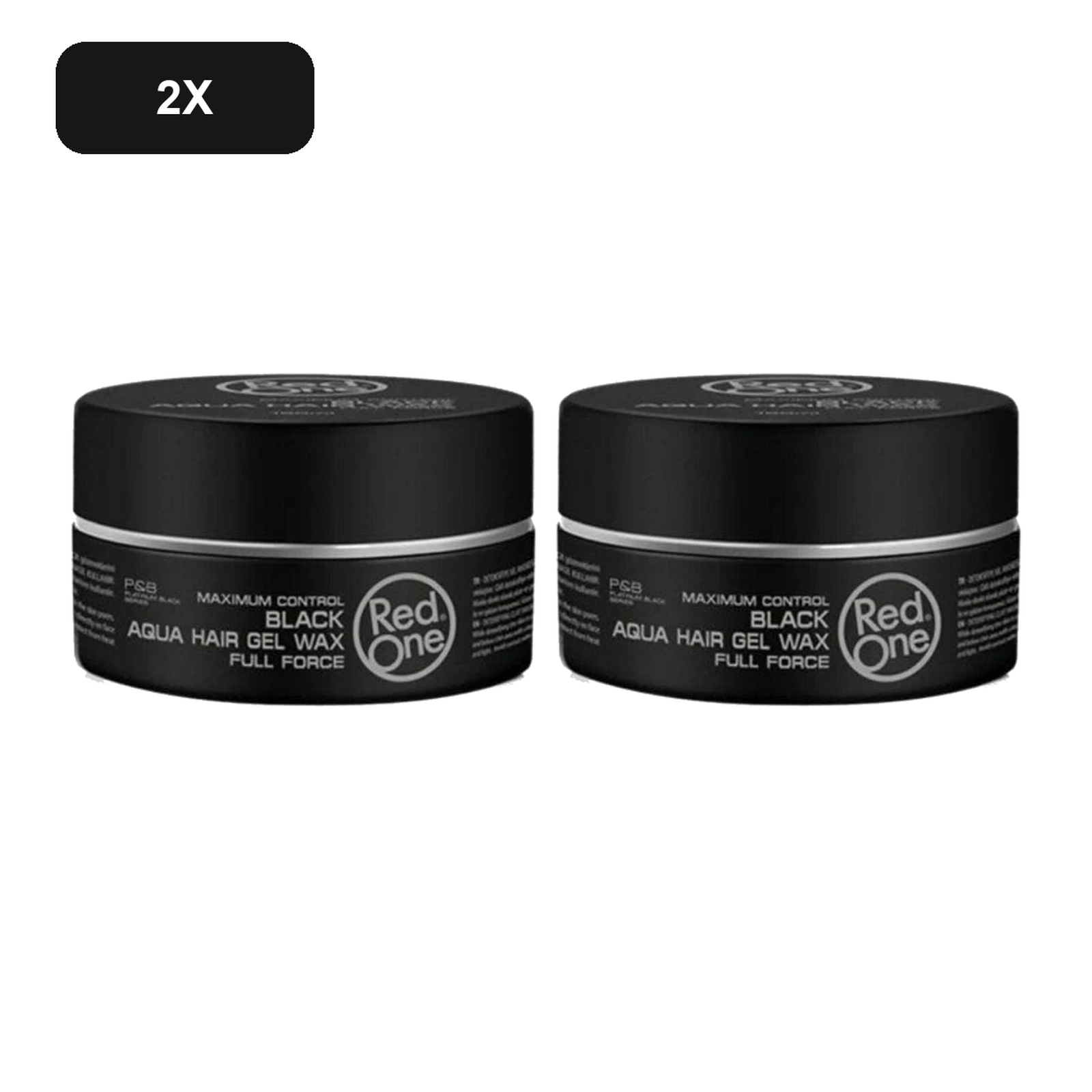 RedOne Black Aqua Hair Wax 150ml – 2 Pack showing all 2 exact RedOne 150ml wax jars on white background