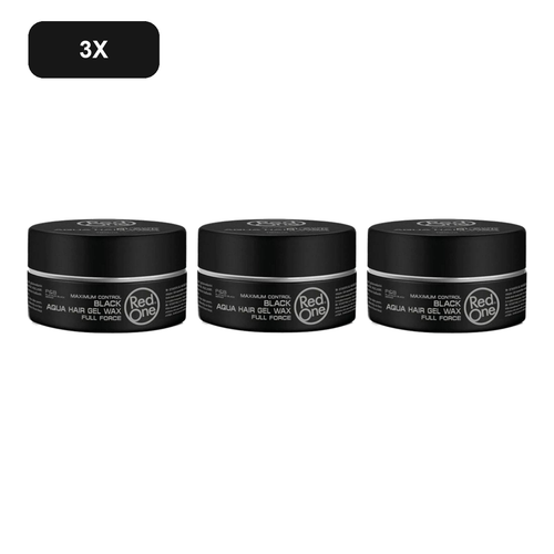 RedOne Black Aqua Hair Wax 150ml – 3 Pack showing all 3 exact RedOne 150ml wax jars on white background