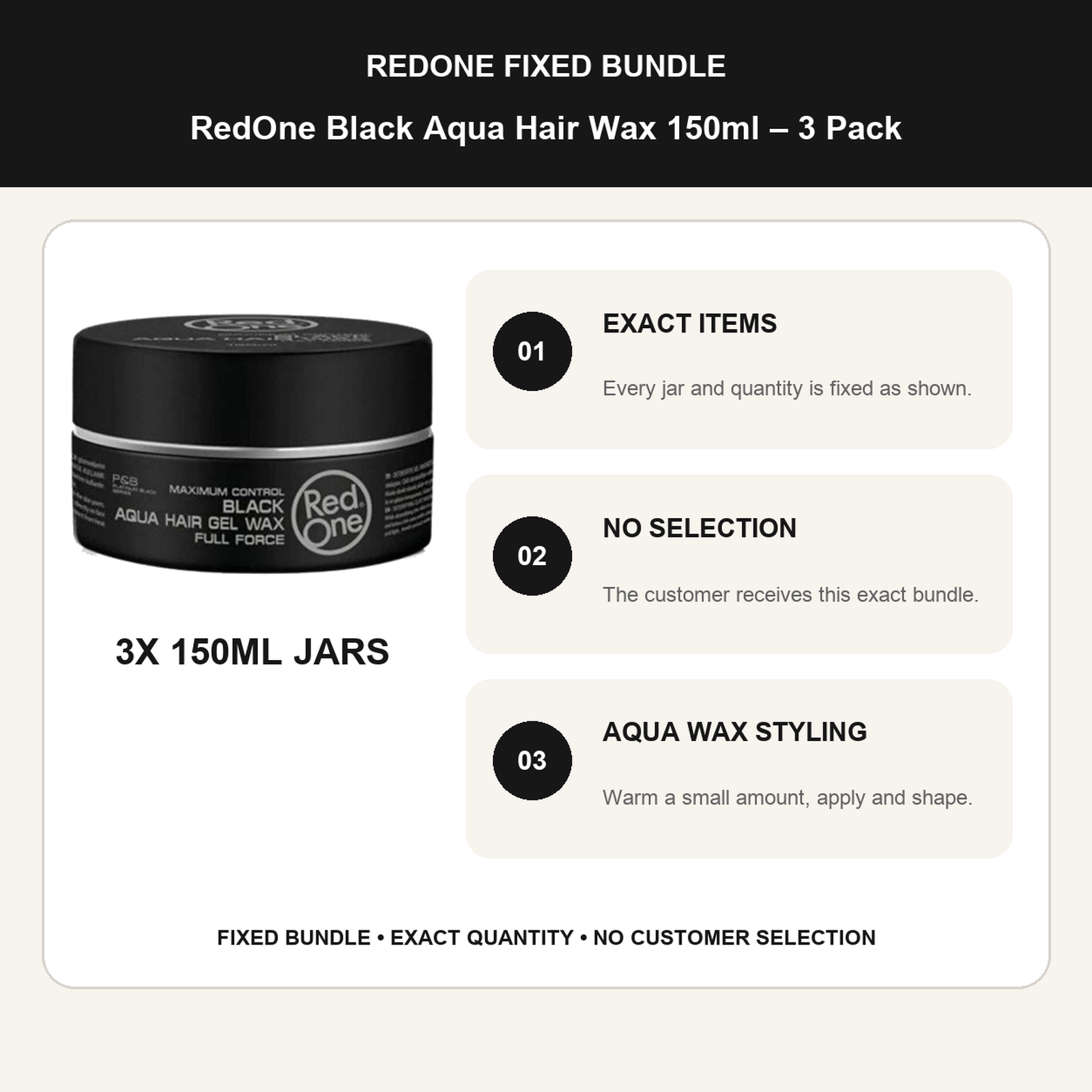 RedOne Black Aqua Hair Wax 150ml – 3 Pack fixed no-selection bundle details and styling guide