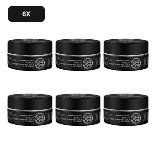 RedOne Black Aqua Hair Wax 150ml – 6 Pack showing all 6 exact RedOne 150ml wax jars on white background