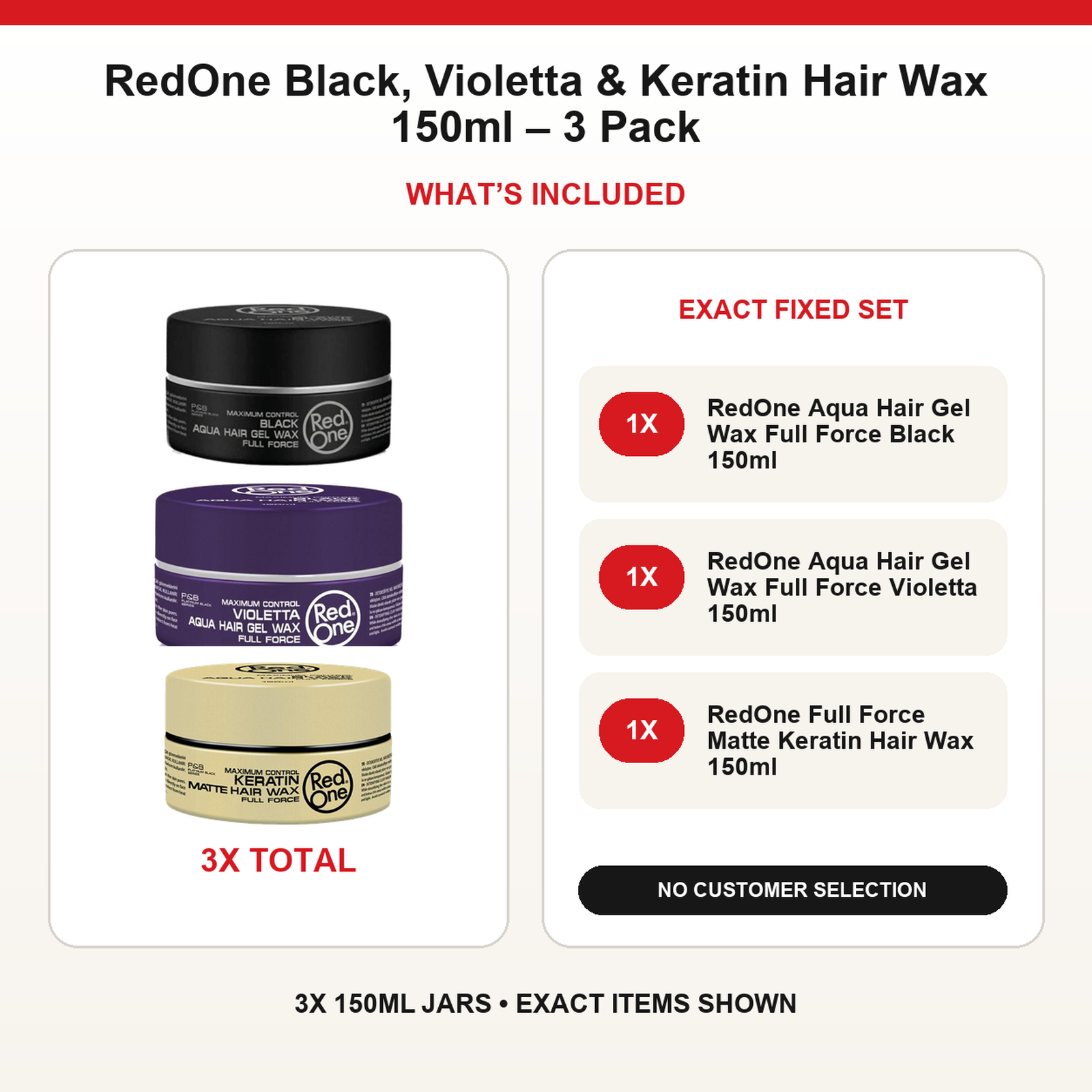 RedOne Black, Violetta & Keratin Hair Wax 150ml – 3 Pack fixed bundle contents and exact quantities