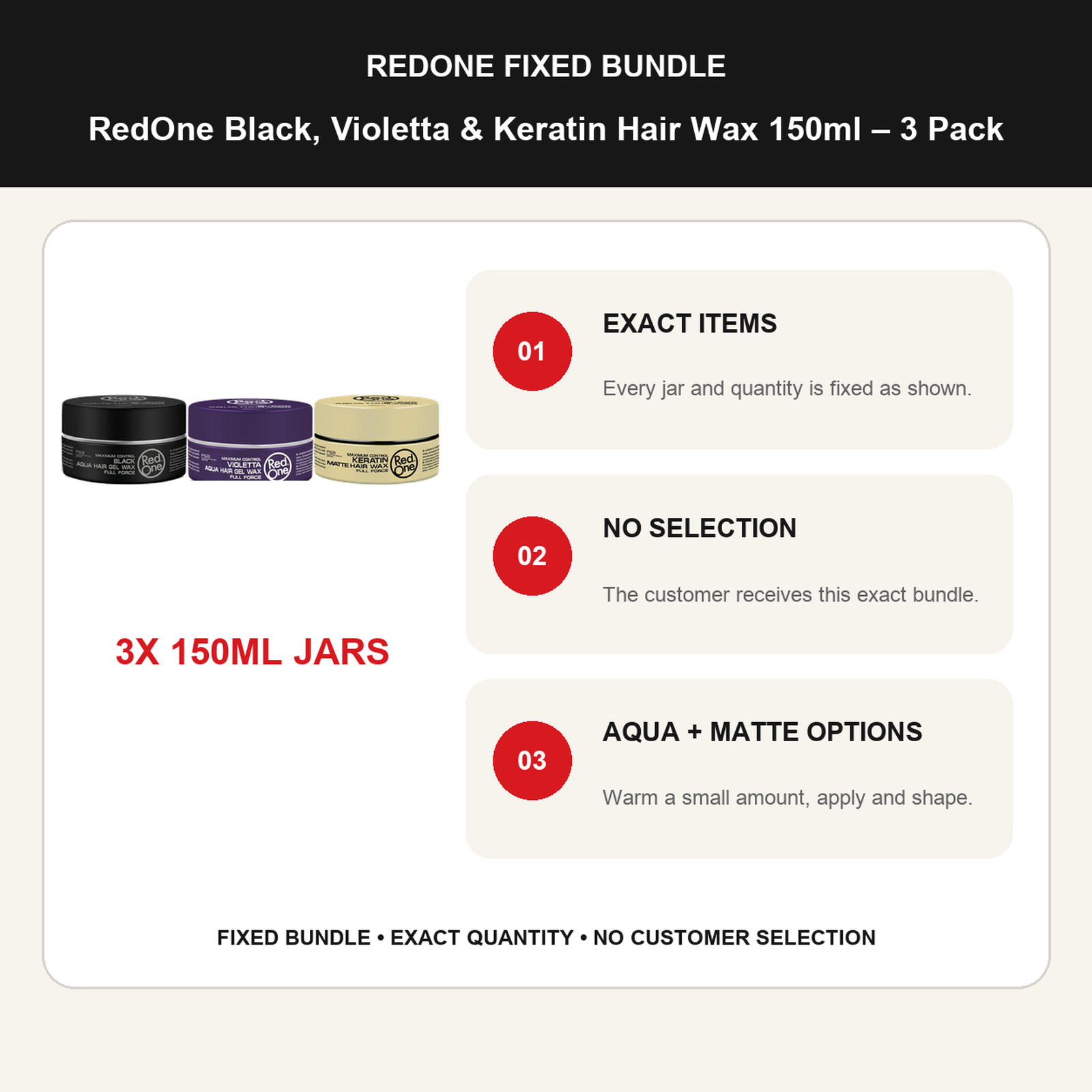 RedOne Black, Violetta & Keratin Hair Wax 150ml – 3 Pack fixed no-selection bundle details and styling guide
