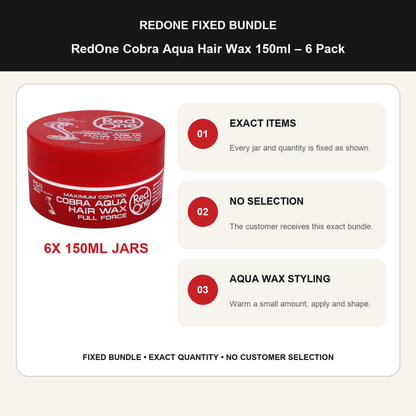 RedOne Cobra Aqua Hair Wax 150ml – 6 Pack fixed no-selection bundle details and styling guide