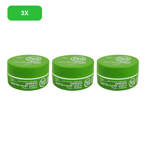 RedOne Green Matte Hair Wax 150ml – 3 Pack showing all 3 exact RedOne 150ml wax jars on white background