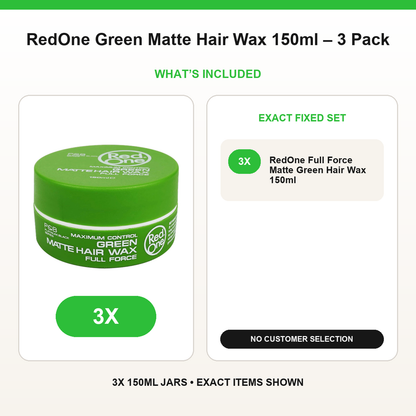 RedOne Green Matte Hair Wax 150ml – 3 Pack fixed bundle contents and exact quantities