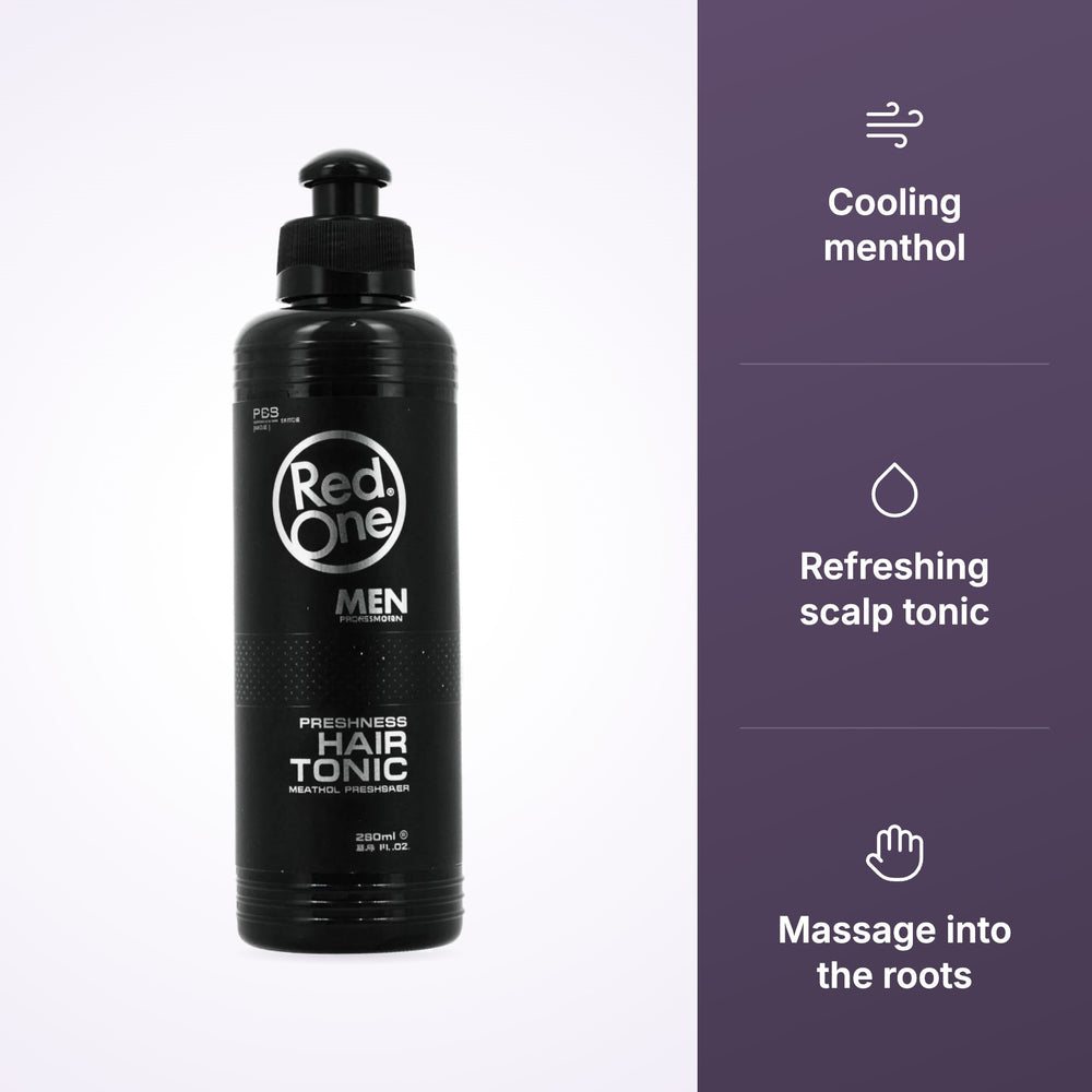 RedOne Hair Tonic Menthol bottle with cooling and scalp tonic icons