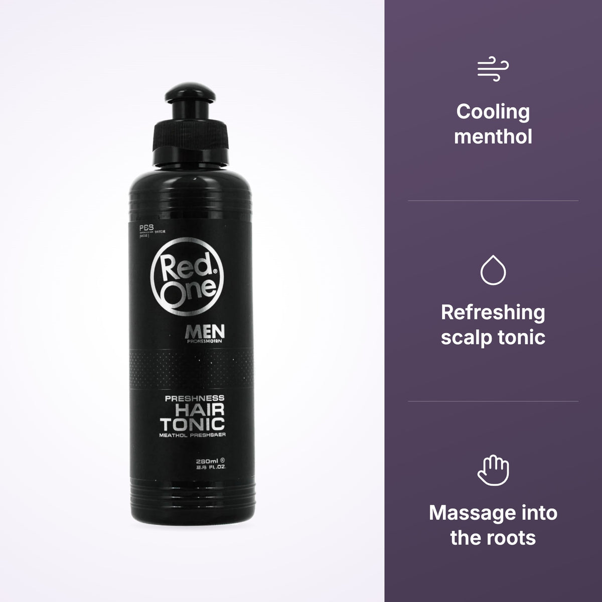 RedOne Hair Tonic Menthol bottle with cooling and scalp tonic icons