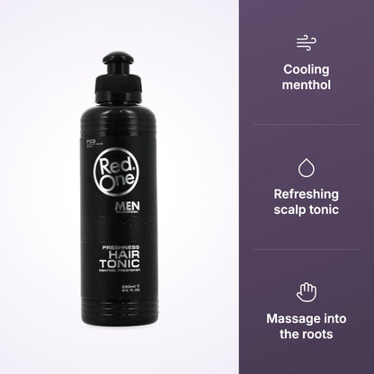 RedOne Hair Tonic Menthol bottle with cooling and scalp tonic icons