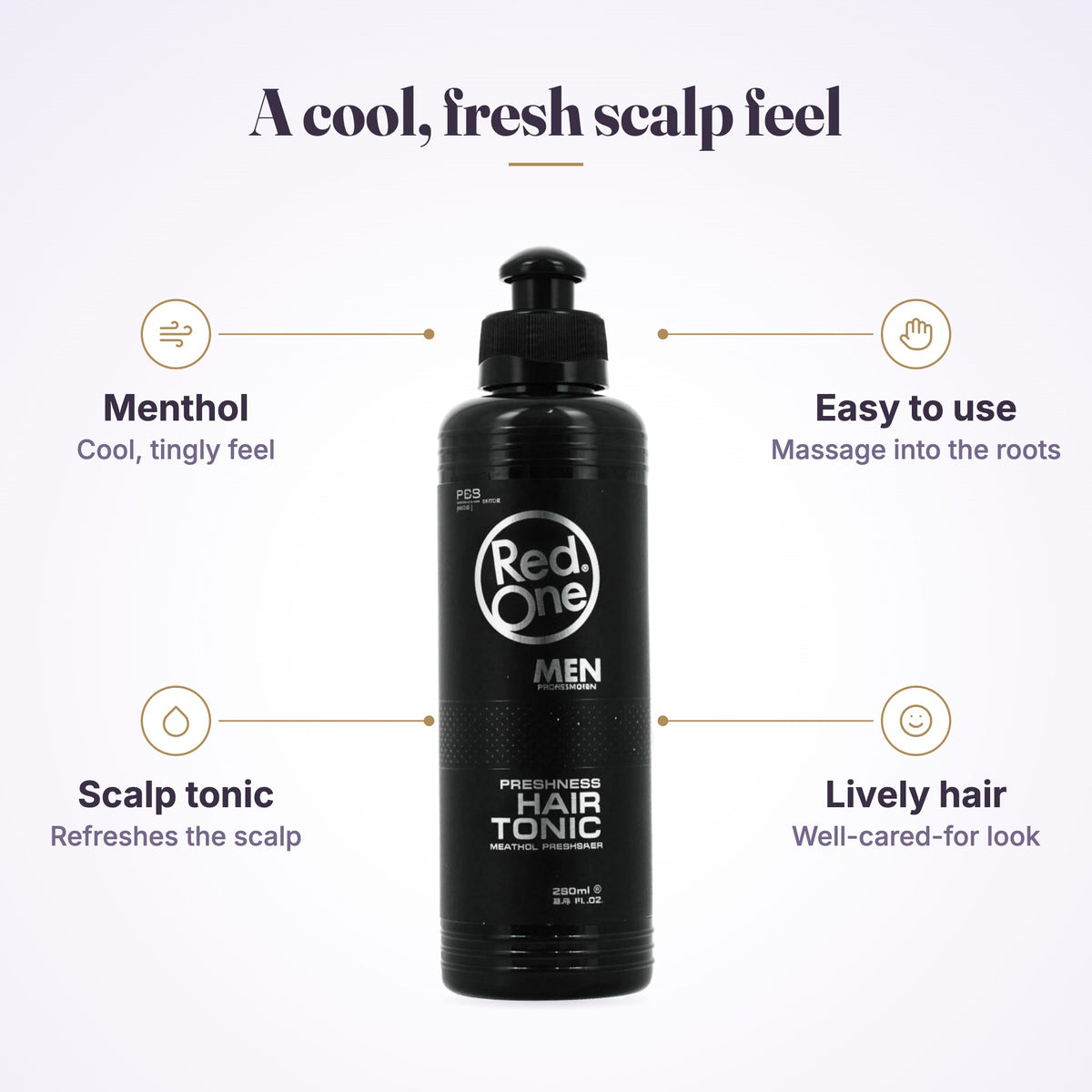 RedOne Hair Tonic Menthol features: menthol, scalp tonic, easy to use
