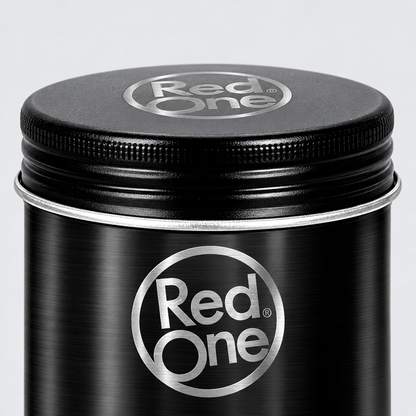 Close-up of the ribbed screw lid and metal rim on RedOne Matte Hair Wax Black 100ml.
