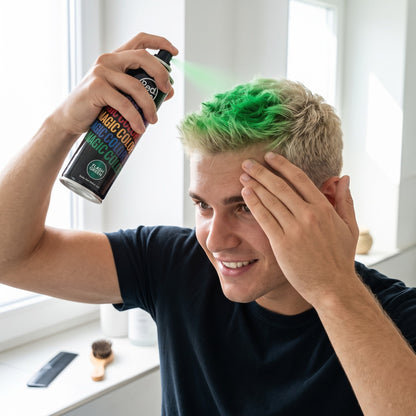 RedOne Magic Colour Temporary Hair Spray – Green 100ml in use