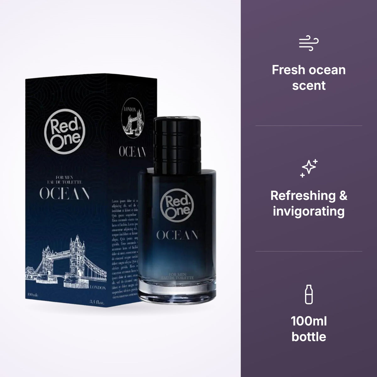 RedOne Mens Perfume Ocean 100ml key benefits infographic