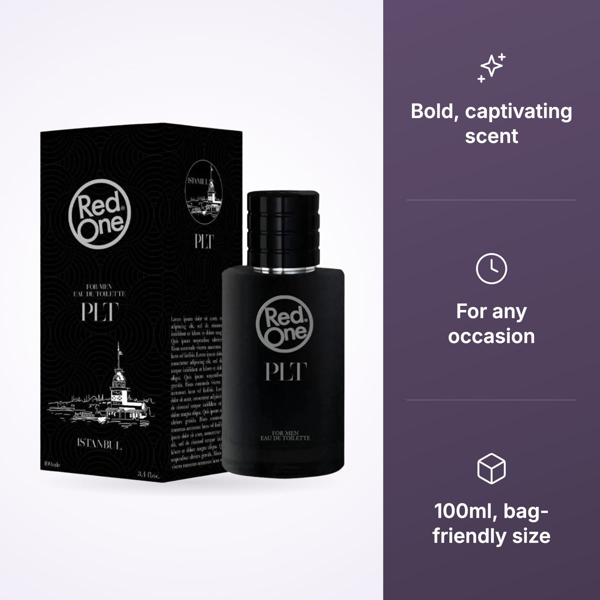 RedOne PLT men's perfume 100ml bottle and box with bold, captivating scent, for any occasion and bag-friendly size